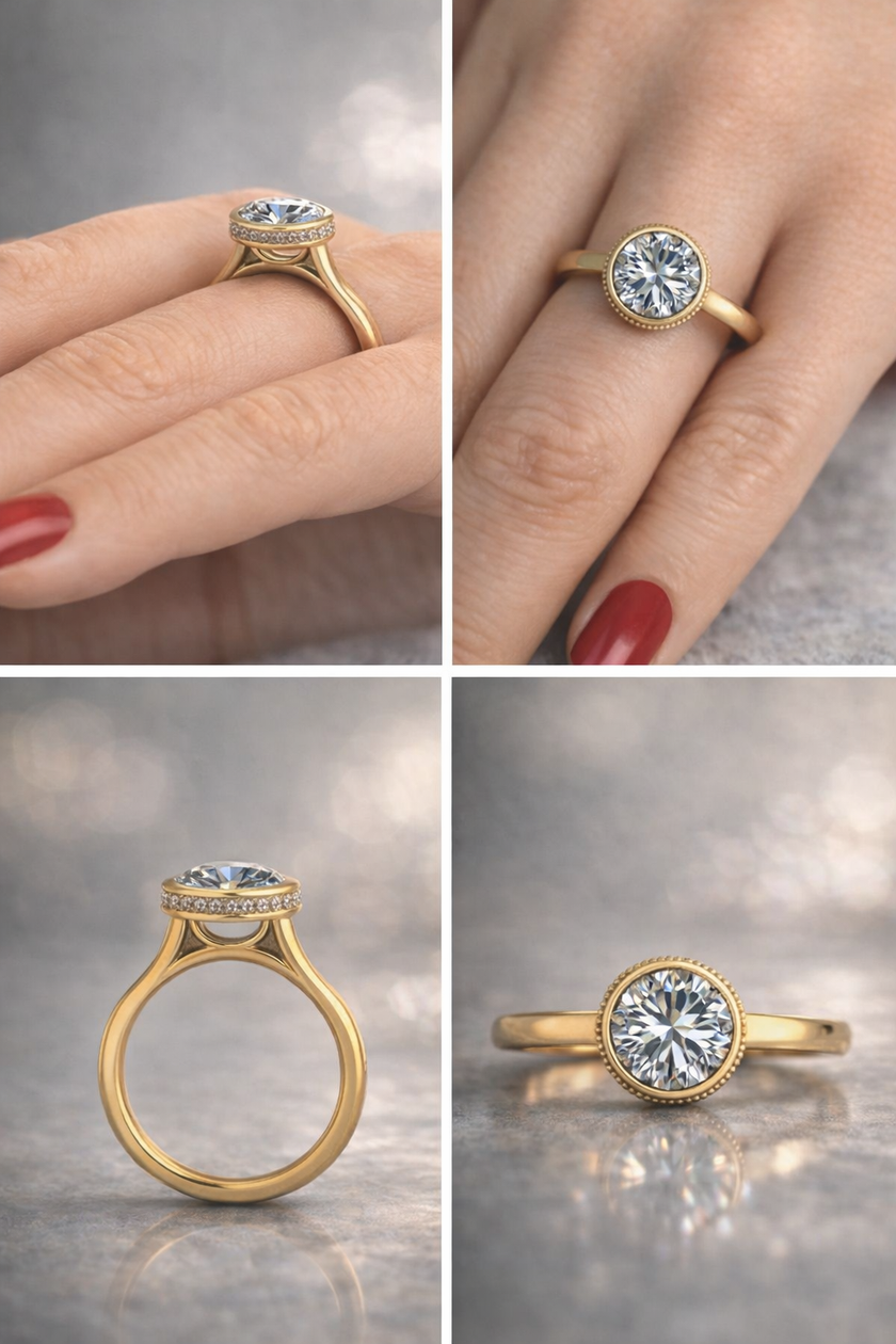 2 Carat Bezel Engagement Ring with Hidden Halo
