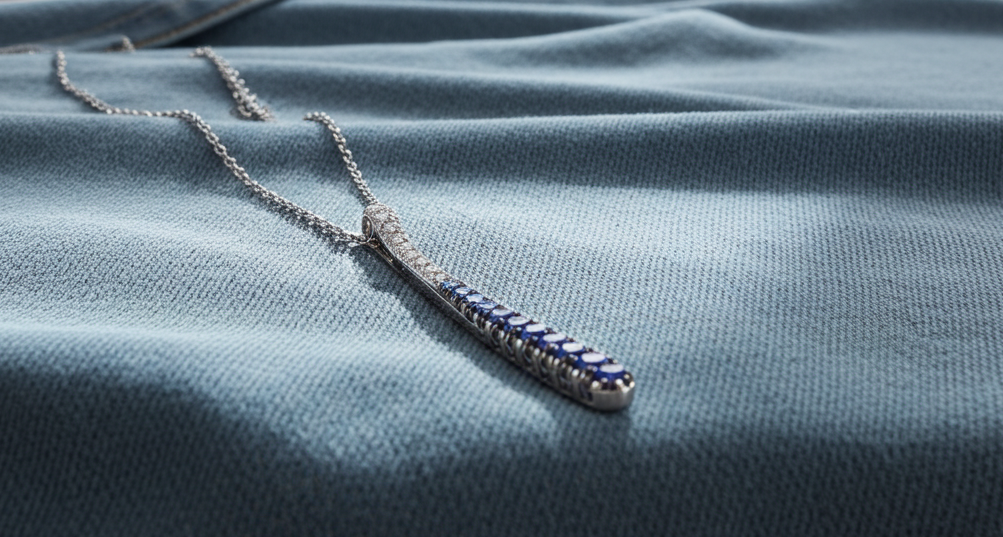 Chic & Elegant LeVian Denim Ombré Sapphire Pendant in 14K Vanilla Gold