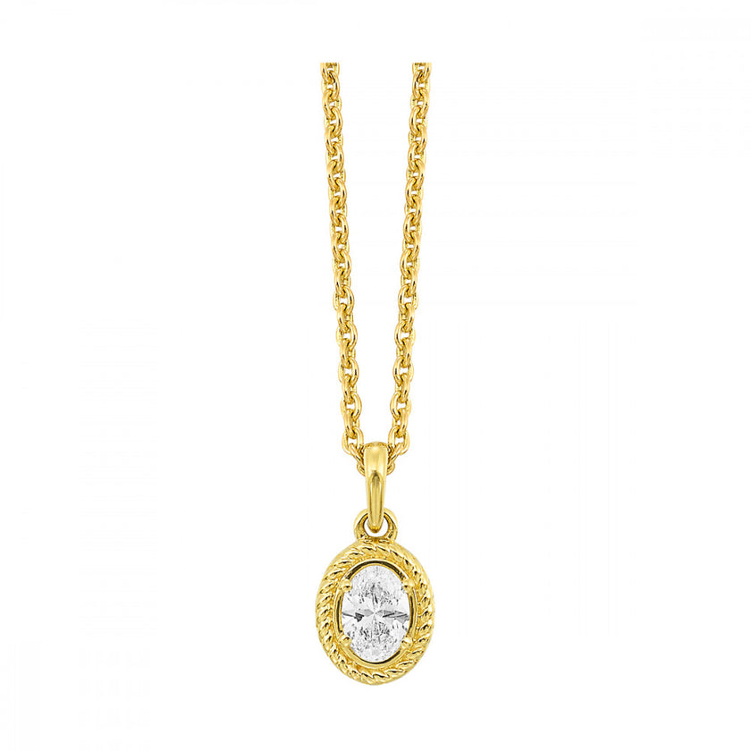 Classic Design Oval Halo Diamond Solitaire Necklace in 14K Gemmas Jewelers