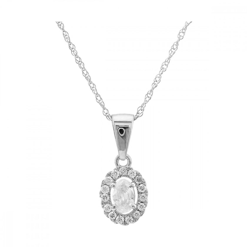 Classic Design Oval Halo Diamond Solitaire Necklace in 14K Gold 14KW  Gemmas Jewelers 2