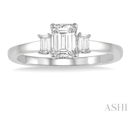 Classically Feminine Emerald Cut Diamond Engagement Ring in 14K White Gold | Gemmas Jewelers