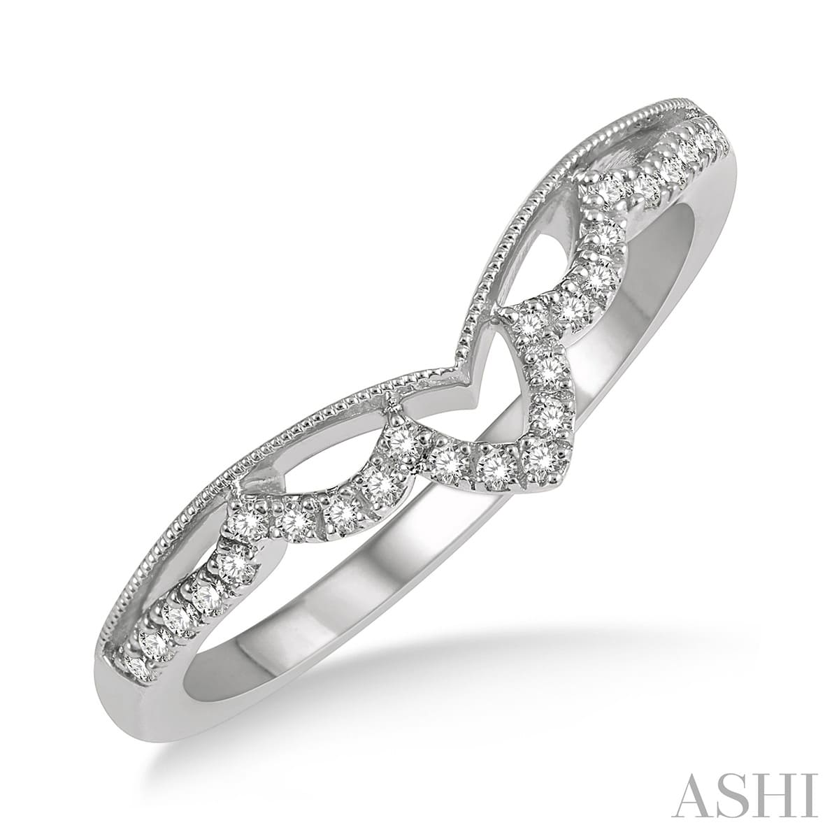 Classy Chevron Center Round Diamond Wedding Band Guard in 14K White Gold | Gemmas Jewelers