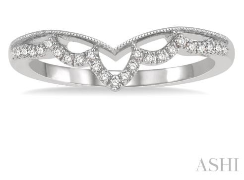 Classy Chevron Center Round Diamond Wedding Band Guard in 14K White Gold | Gemmas Jewelers