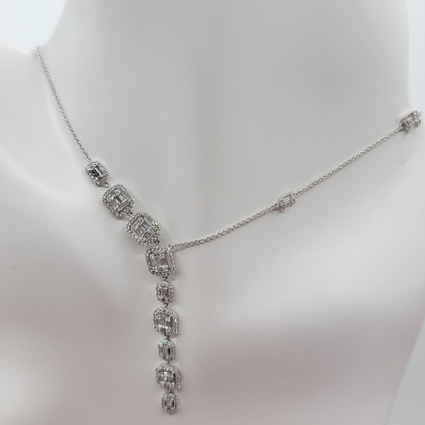 Contemporary Diamond Tassel Necklace with Invisible Baguettes in 14K Gold | Gemma's Jewelers