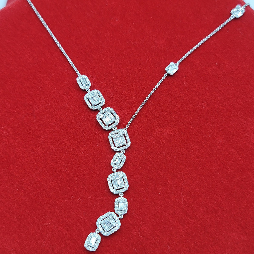 Contemporary Diamond Tassel Necklace with Invisible Baguettes in 14K Gold | Gemma's Jewelers