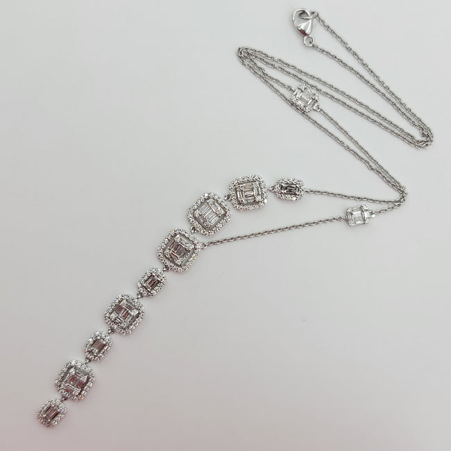 Contemporary Diamond Tassel Necklace with Invisible Baguettes in 14K Gold | Gemma's Jewelers