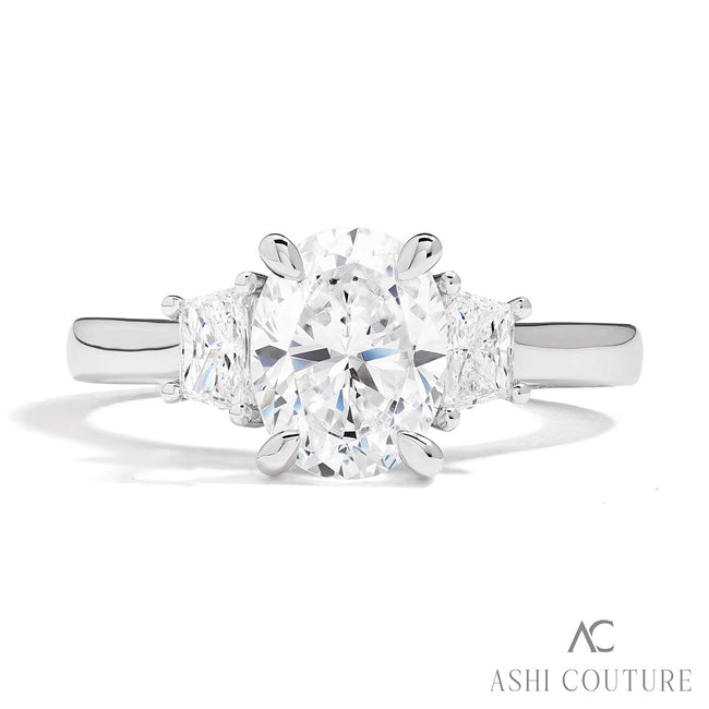 Couture Oval Three Diamond Engagement Ring With Trap Side Diamonds 14K | Gemmas Jewelers