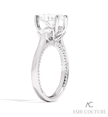 Couture Oval Three Diamond Engagement Ring With Trap Side Diamonds 14K | Gemmas Jewelers