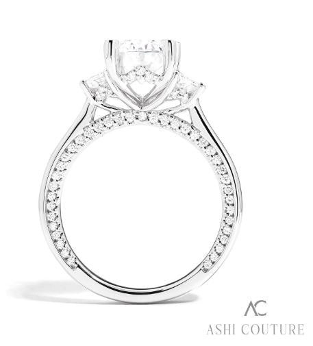 Couture Oval Three Diamond Engagement Ring With Trap Side Diamonds 14K | Gemmas Jewelers
