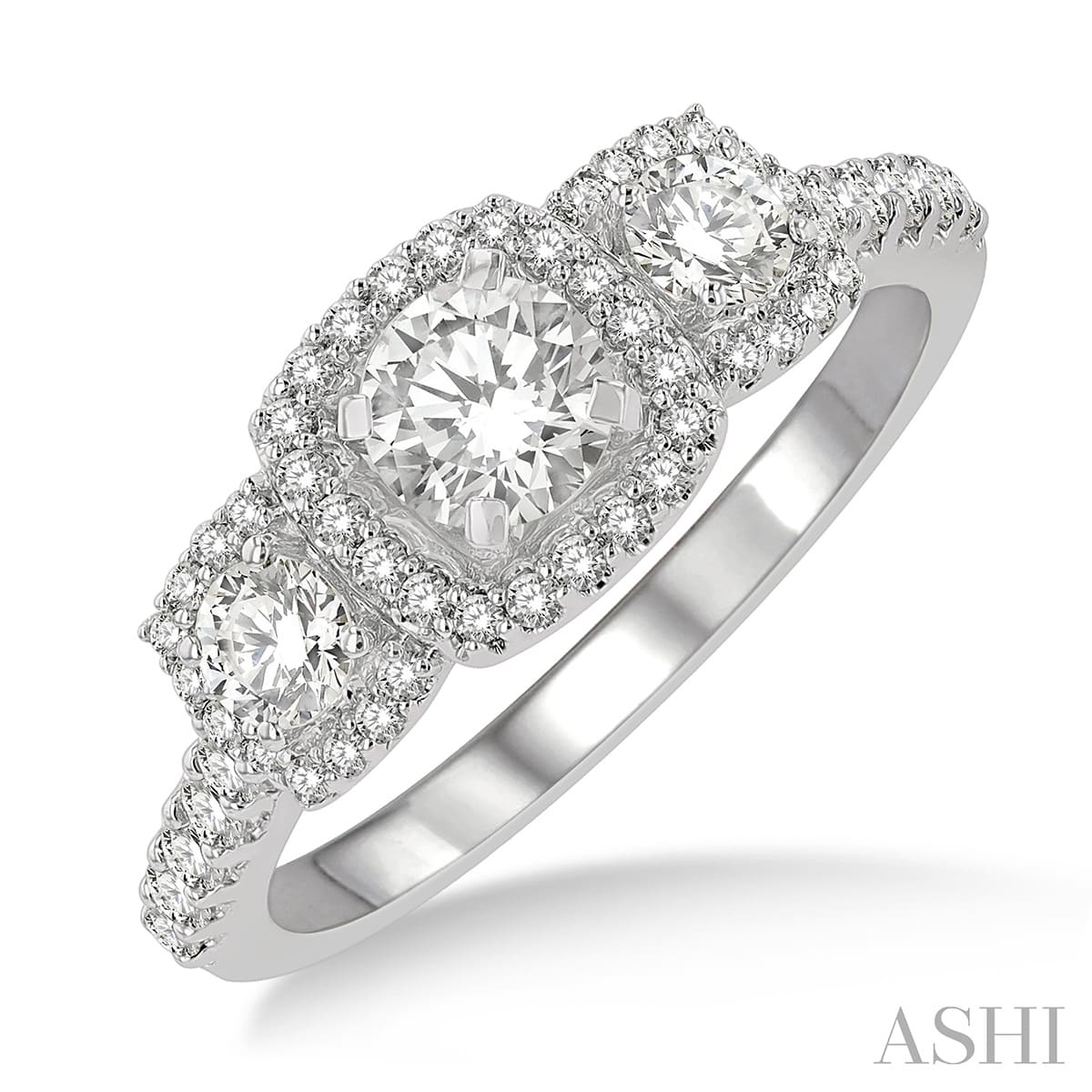 Cushion Shape Past, Present & Future Round Diamond Engagement Ring in 14K White Gold | Gemmas Jewelers