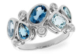 Stunning Modern Design Bezel Set Blue Topaz and Diamond Ring in 14K
