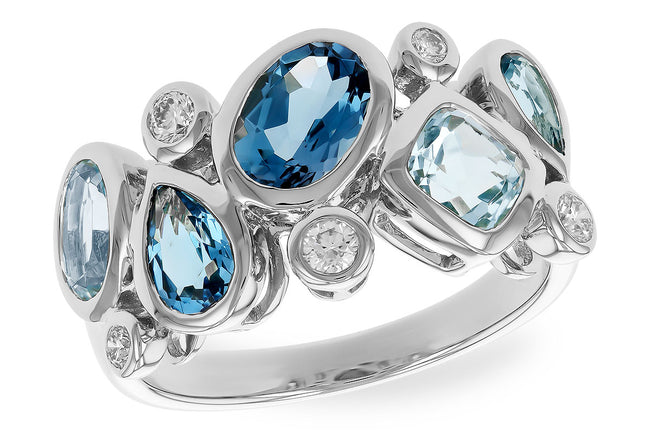 Stunning Modern Design Bezel Set Blue Topaz and Diamond Ring in 14K