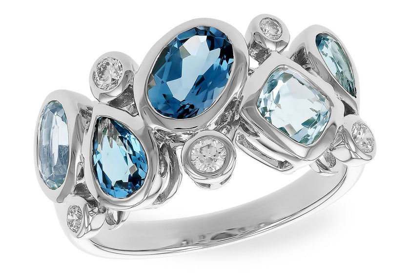 Stunning Modern Design Bezel Set Blue Topaz and Diamond Ring in 14K