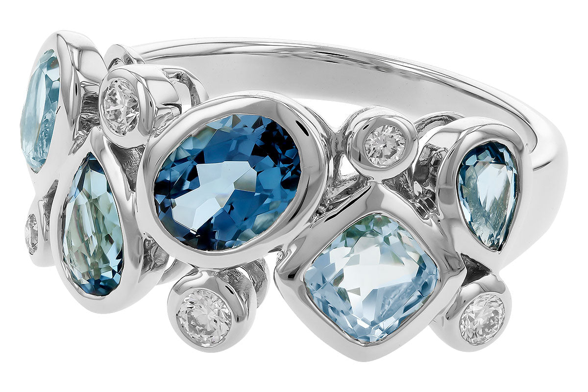 Stunning Modern Design Bezel Set Blue Topaz and Diamond Ring in 14K