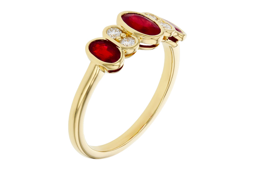 Gorgeous Graduated Oval Ruby & Diamond Bezel Set Band in 14K Gold