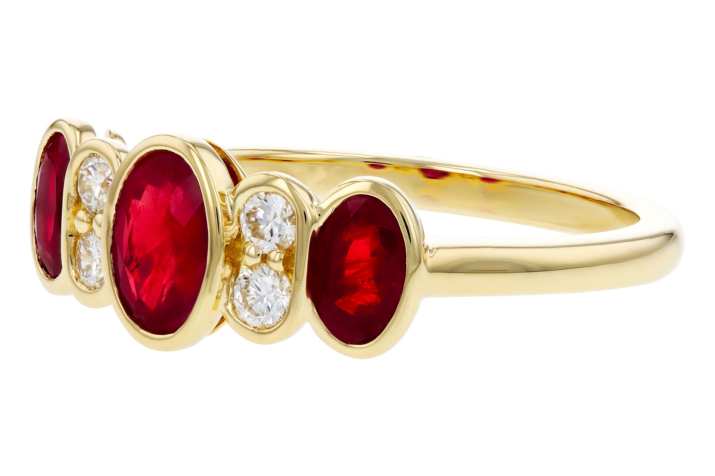 Gorgeous Graduated Oval Ruby & Diamond Bezel Set Band in 14K Gold