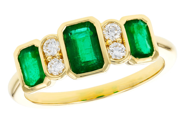 Stunning Bezel Set Emerald Ring with Diamonds in 14K Gold