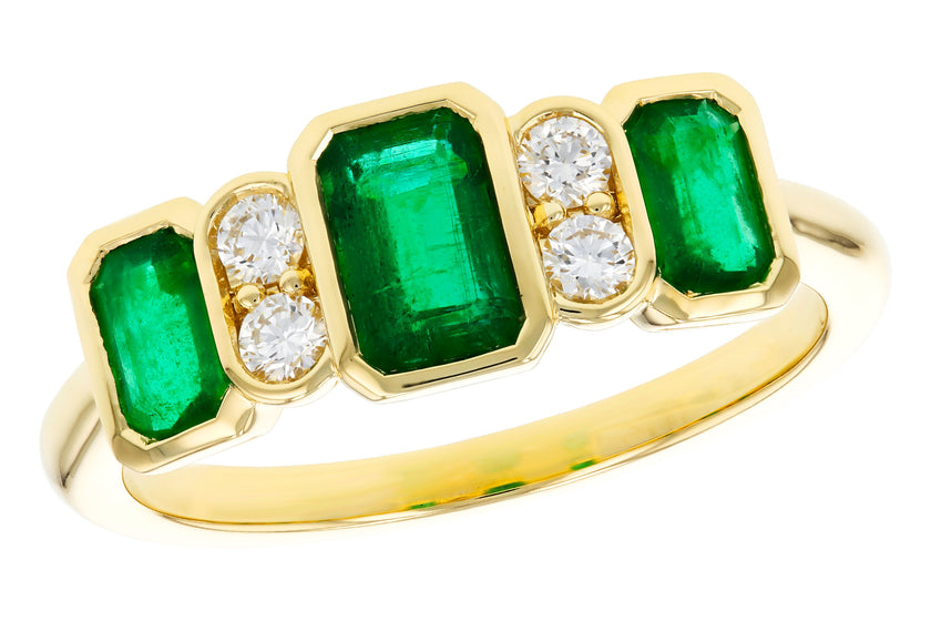 Stunning Bezel Set Emerald Ring with Diamonds in 14K Gold