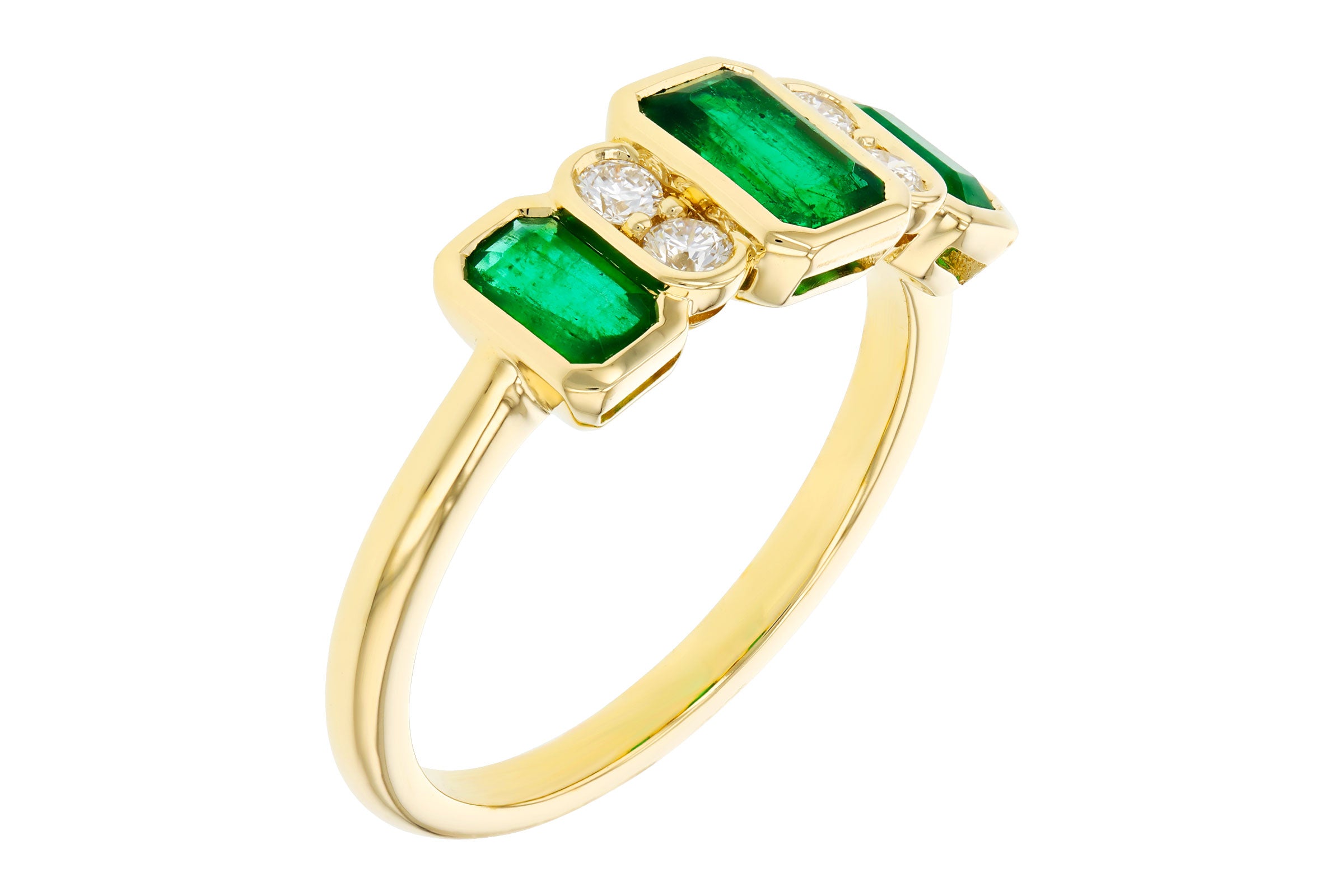 Stunning Bezel Set Emerald Ring with Diamonds in 14K Gold