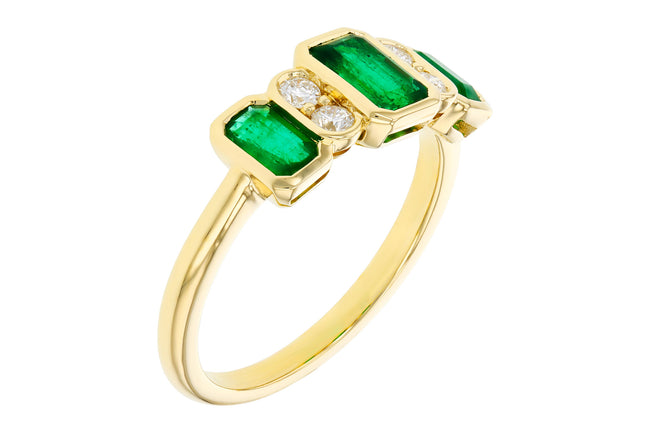 Stunning Bezel Set Emerald Ring with Diamonds in 14K Gold