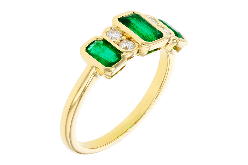 Stunning Bezel Set Emerald Ring with Diamonds in 14K Gold