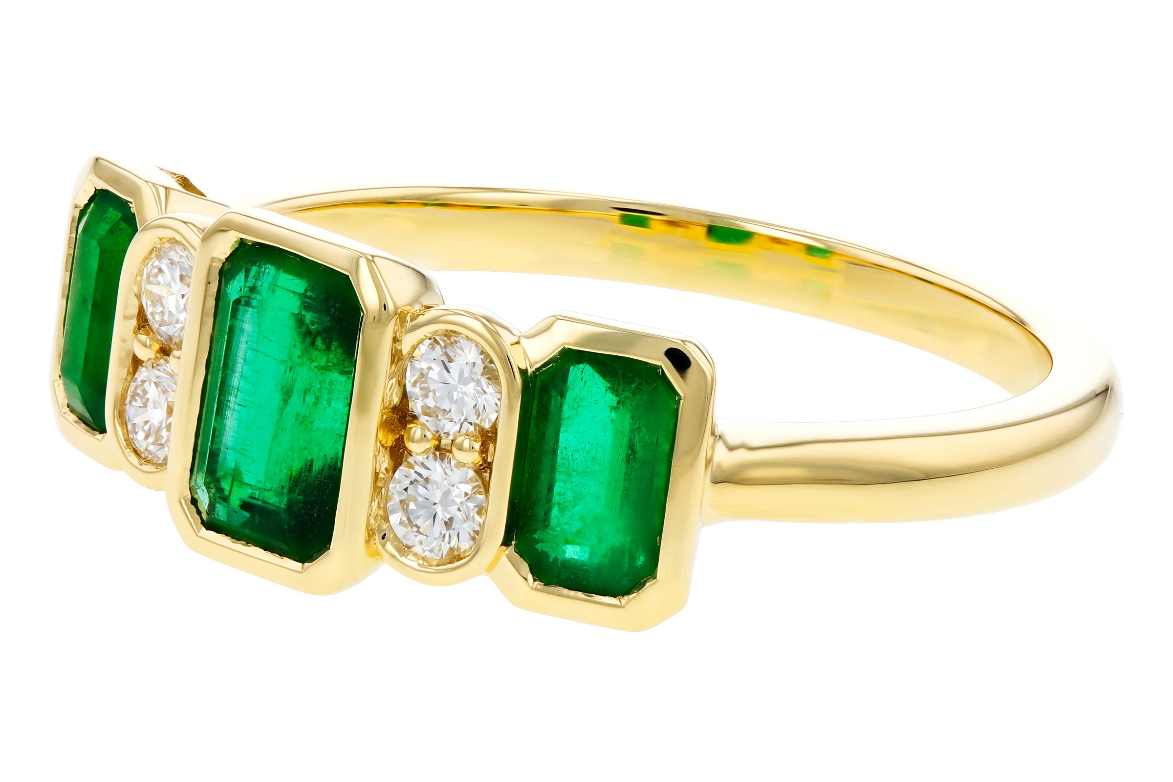 Stunning Bezel Set Emerald Ring with Diamonds in 14K Gold
