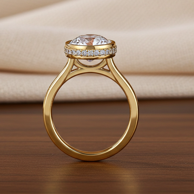 2 Carat Bezel Engagement Ring with Hidden Halo