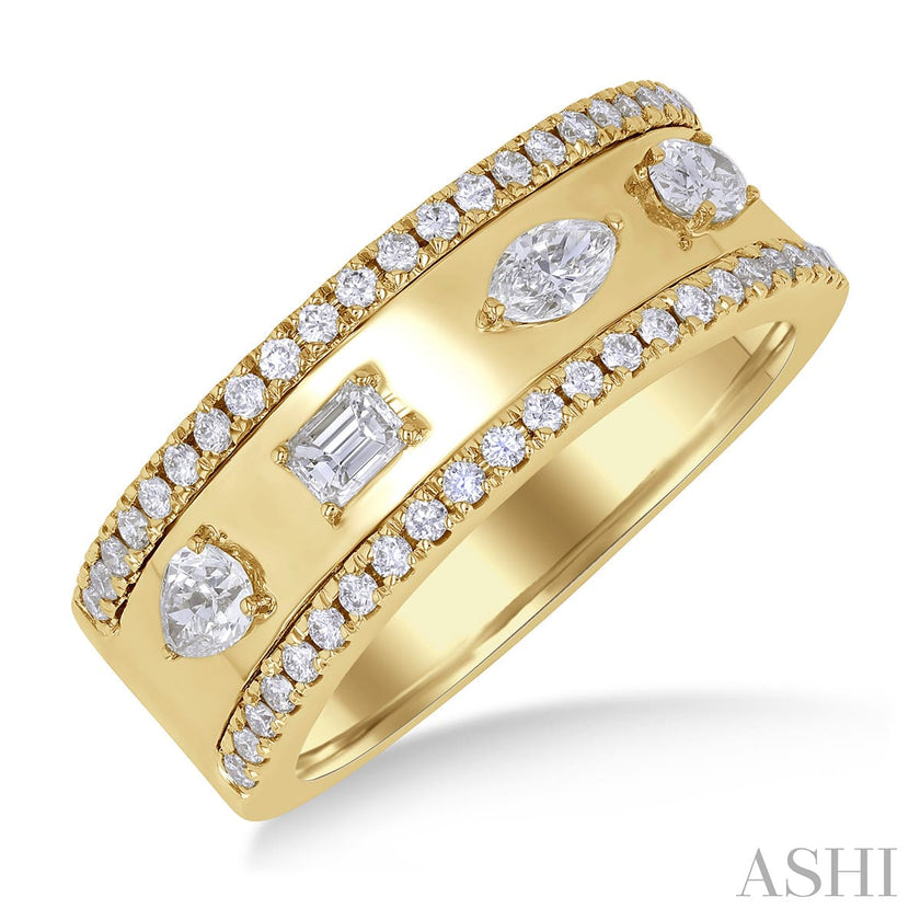 Dazzling Mixed Diamond Shape Wide Wedding Band in 14K Yellow Gold | Gemmas Jewelers