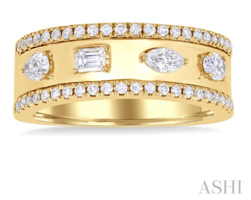 Dazzling Mixed Diamond Shape Wide Wedding Band in 14K Yellow Gold | Gemmas Jewelers