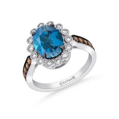Dazzling Deep Sea Blue Topaz & Diamond LeVian Ring in 14K Vanilla Gold | Gemmas Jewelers