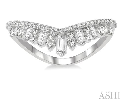 Drop Down Chevron Baguette and Round Cut Diamond Wedding Band 14K White Gold | Gemmas Jewelers