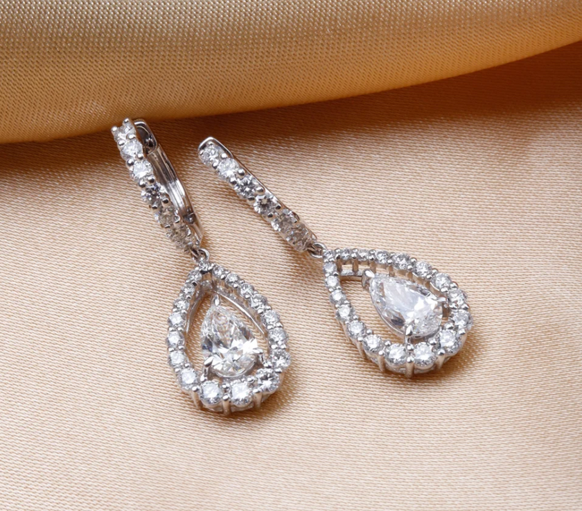 Captivating Pear Ruby and Diamond Halo Drop Earrings in 18K White Gold