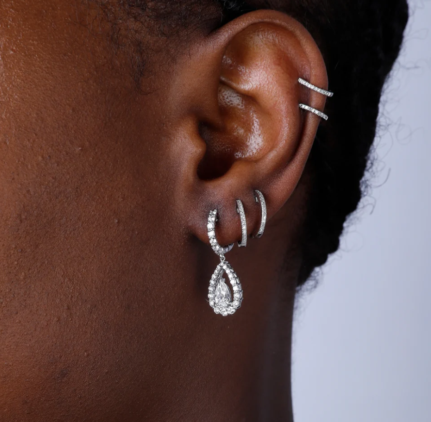 Captivating Pear Ruby and Diamond Halo Drop Earrings in 18K White Gold