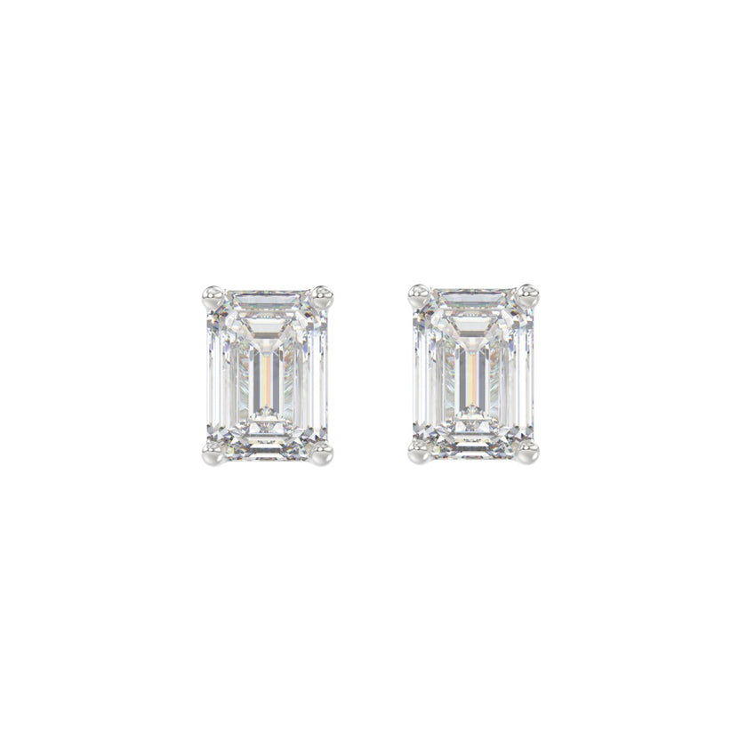 Refined and Classy Emerald Cut Lab Grown Diamond Studs 2 Carats 14K