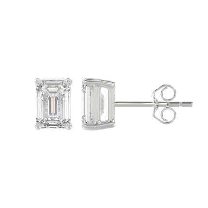 14K White Gold Emerald Cut Lab Grown Diamond Studs 2 Carats