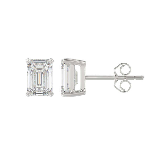 Refined and Classy Emerald Cut Lab Grown Diamond Studs 2 Carats 14K