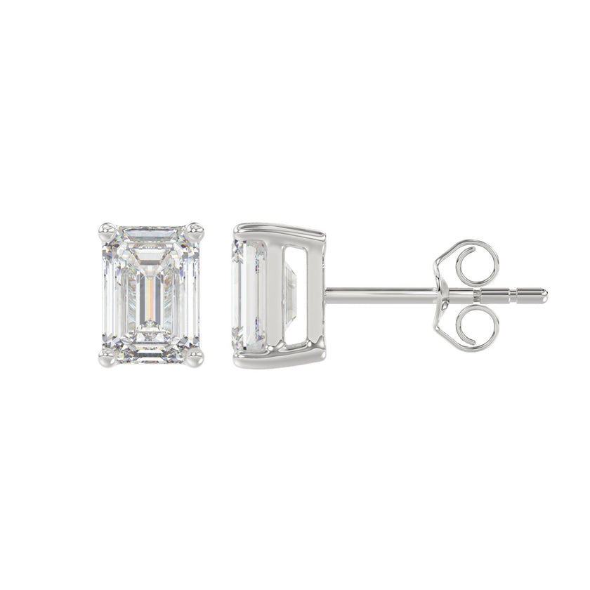 Refined and Classy Emerald Cut Lab Grown Diamond Studs 2 Carats 14K