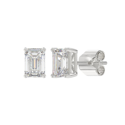 14K White Gold Emerald Cut Lab Grown Diamond Studs 2 Carats