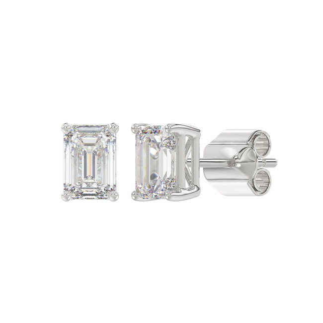 Refined and Classy Emerald Cut Lab Grown Diamond Studs 2 Carats 14K