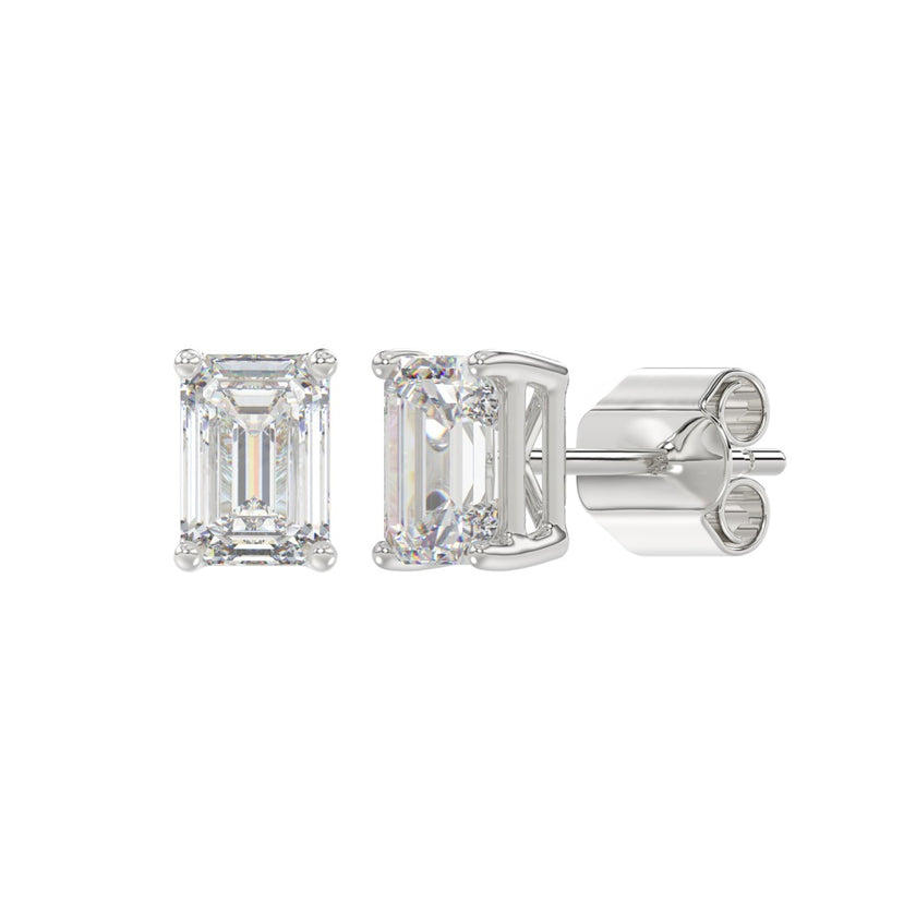 Refined and Classy Emerald Cut Lab Grown Diamond Studs 2 Carats 14K