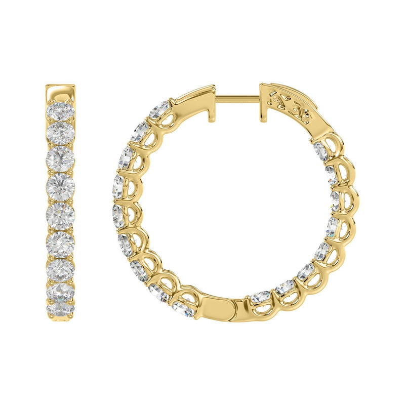 Diamond Eternity Hoop Earrings 7.0ct in 14KW Gold - Certified