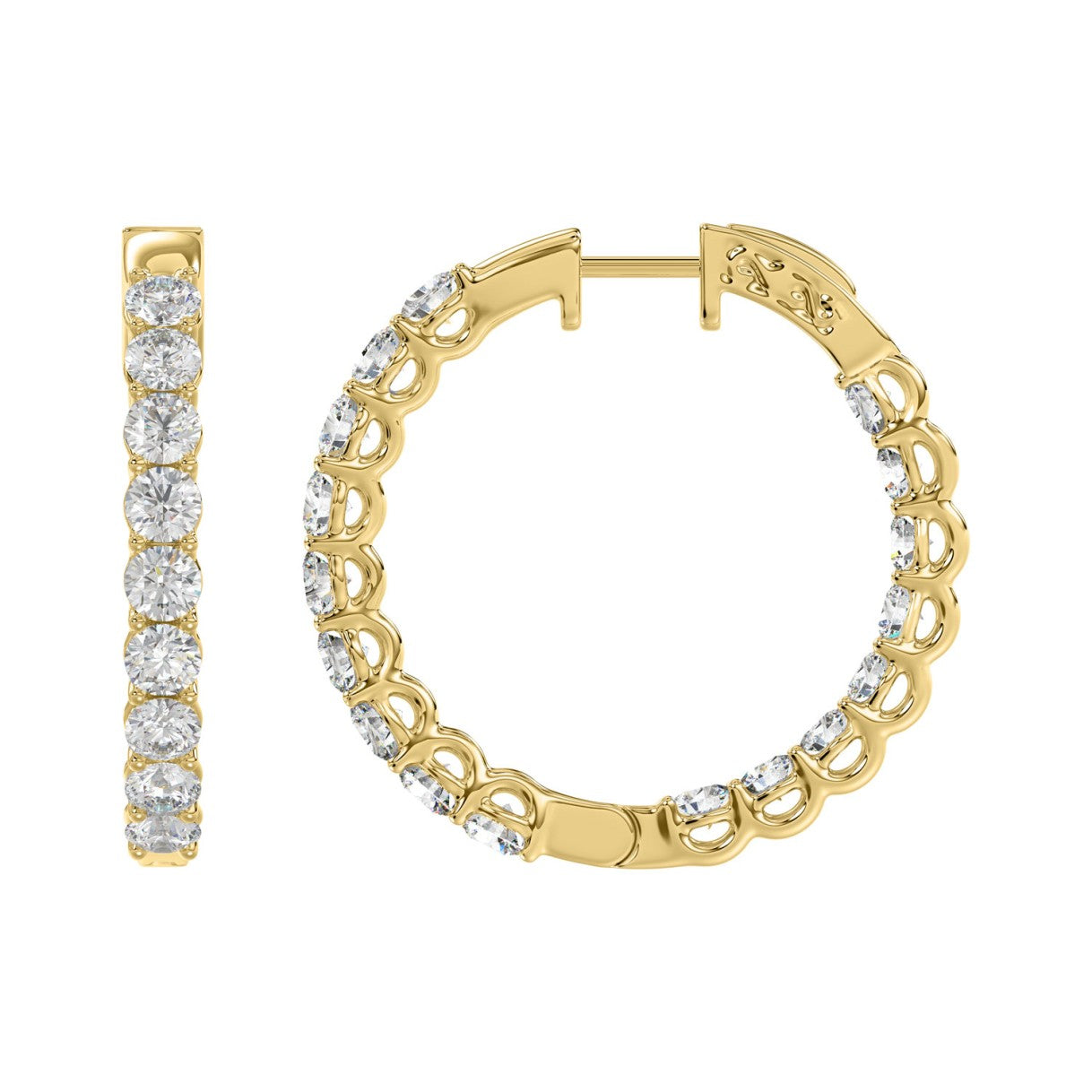 Spectacular Lab Created Diamond Eternity Hoop Earrings 7.0ct in 14KW Gold - Certified