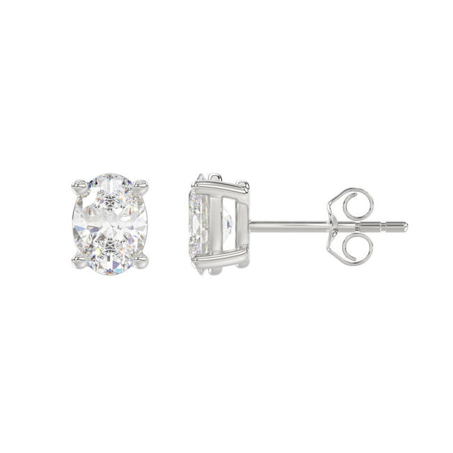 Timeless and Elegant 2 Carat Oval Diamond Studs in 14k Gold