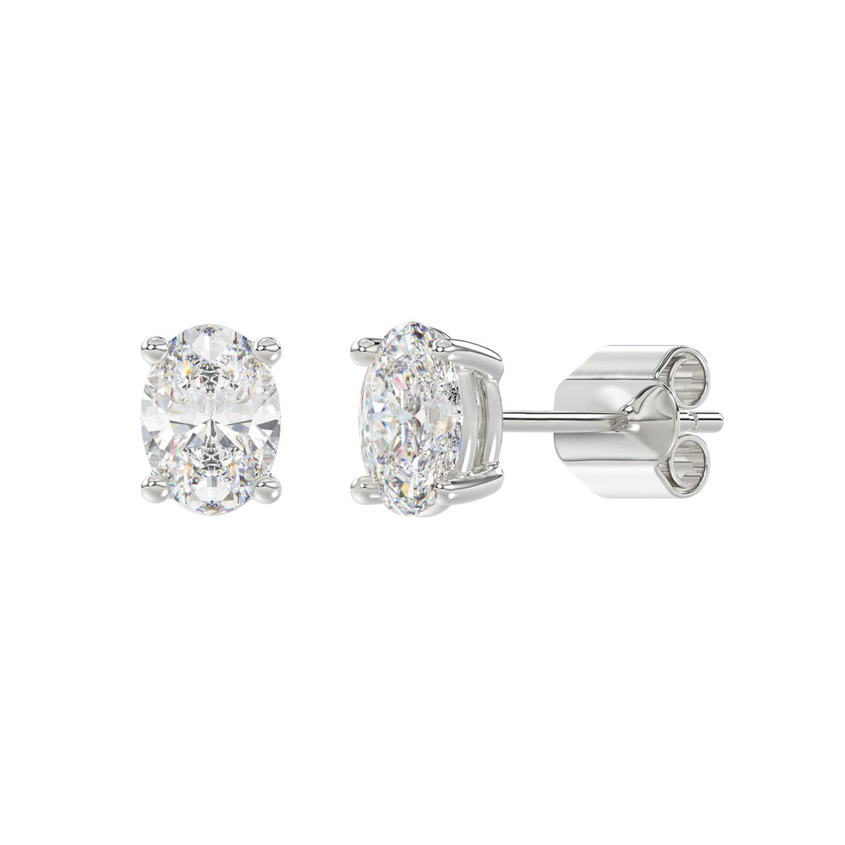 14k White Gold 2 Carat Oval Diamond Studs