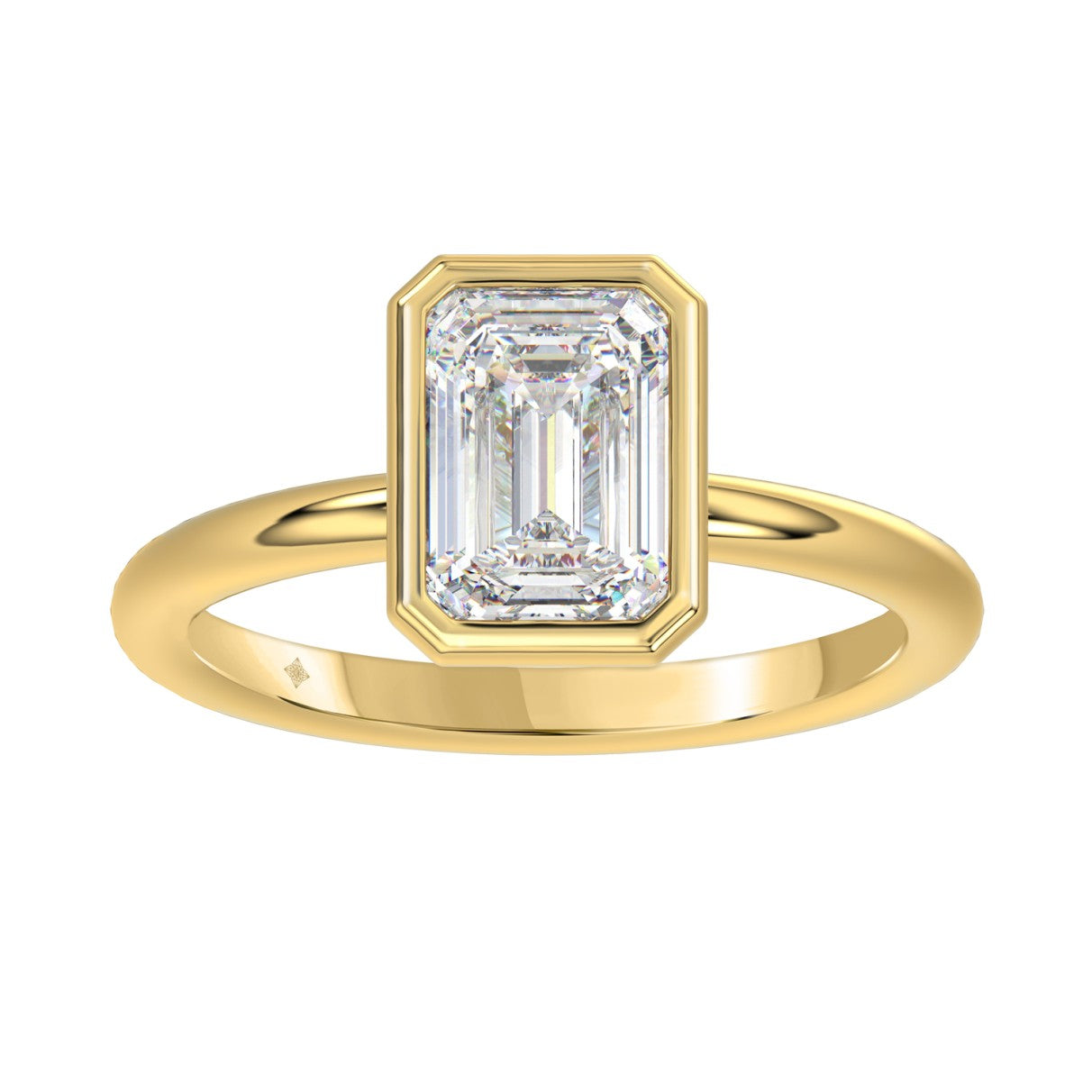 yellow gold bezel emerald cut engagement ring 