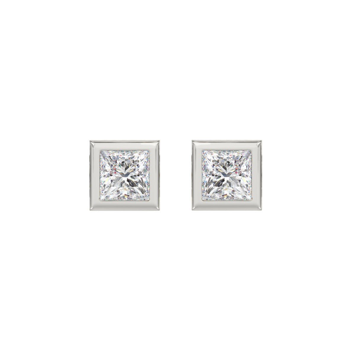 2 Carat 14K White Gold Bezel Set Princess Cut Diamond Earrings