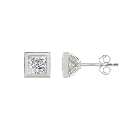 2 Carat 14K White Gold Bezel Set Princess Cut Diamond Earrings