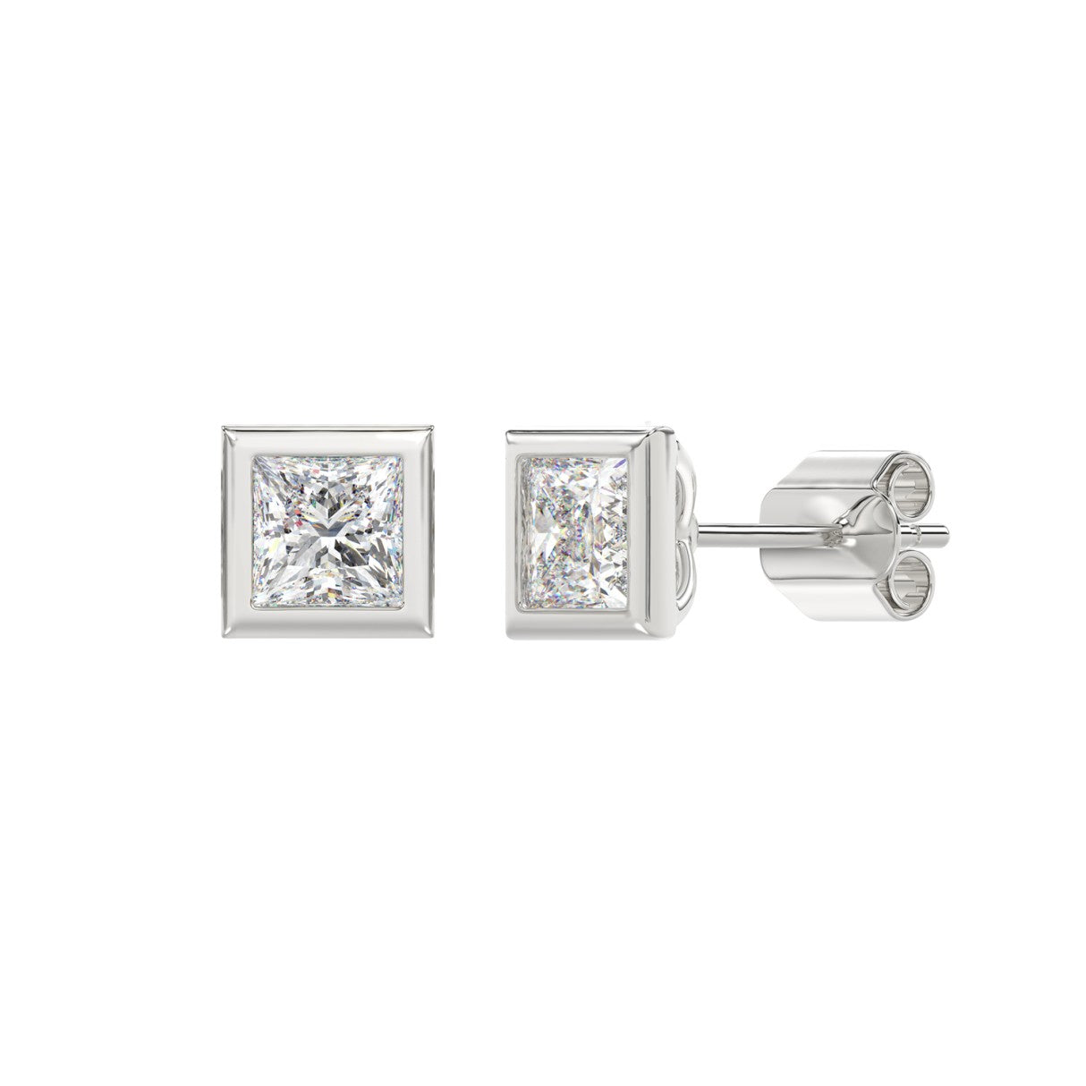 2 Carat 14K White Gold Bezel Set Princess Cut Diamond Earrings