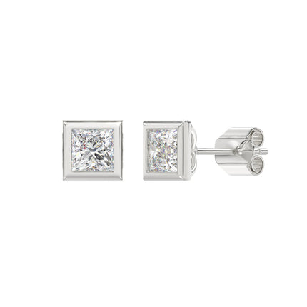 2 Carat 14K White Gold Bezel Set Princess Cut Diamond Earrings
