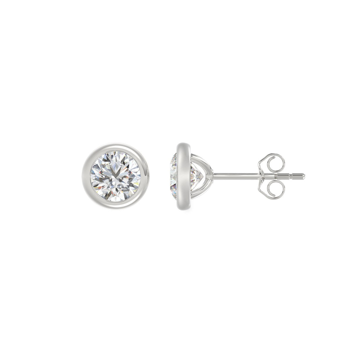 2 Carat Round Cut Bezel Diamond Earrings